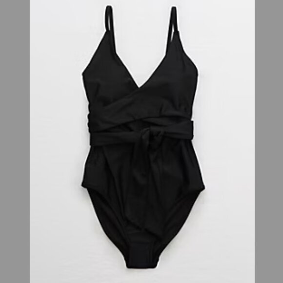 Aerie Wrap One Piece Swimsuit full coverage True Black Size XL LONG - Picture 2 of 13